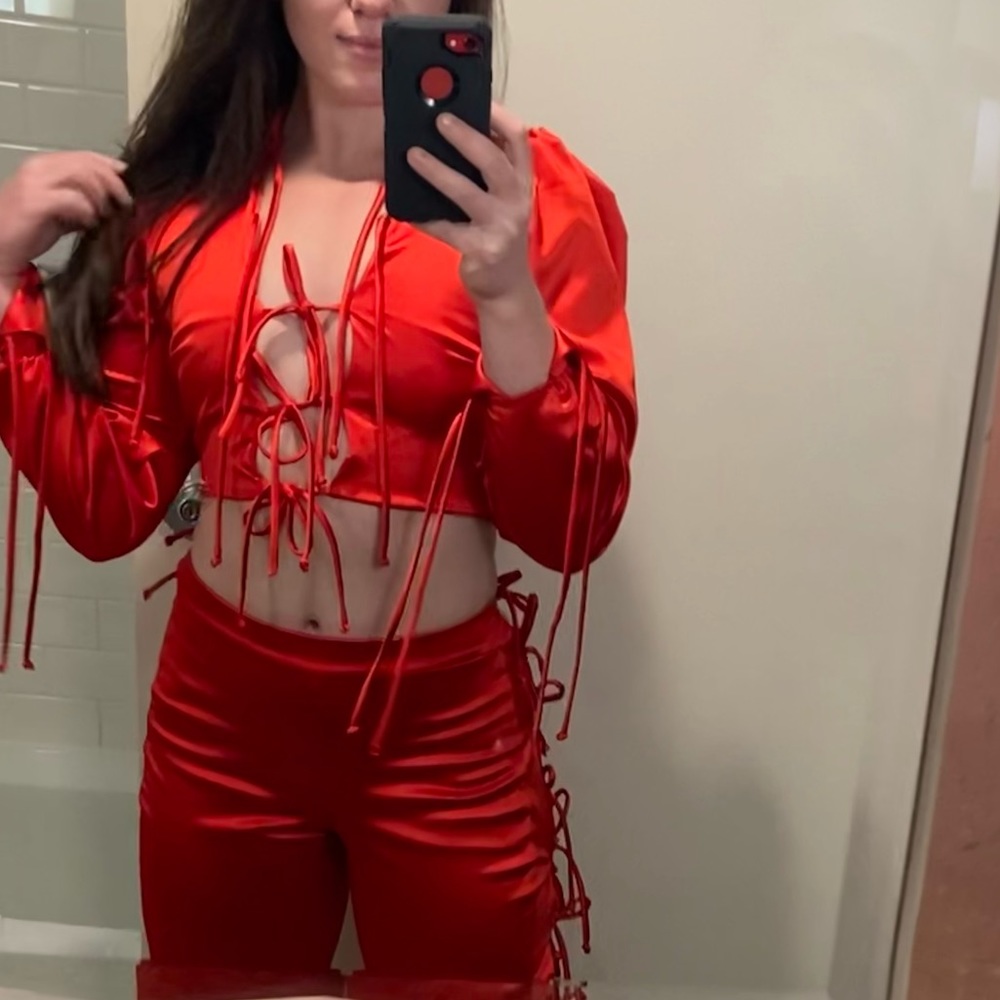 THE TIE UP PANT in Blood Red by Laina Rauma